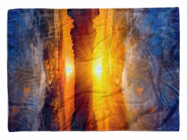 Paul Sinus Art Handtuch Strandhandtuch Saunatuch Kuscheldecke mit Fotomotiv Berge See Sonnenuntergang