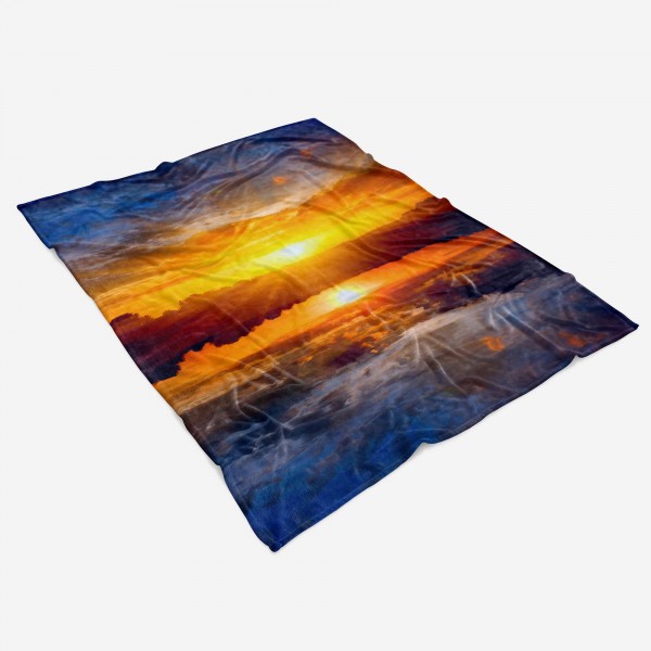 Paul Sinus Art Handtuch Strandhandtuch Saunatuch Kuscheldecke mit Fotomotiv Berge See Sonnenuntergang Heißer Verkauf