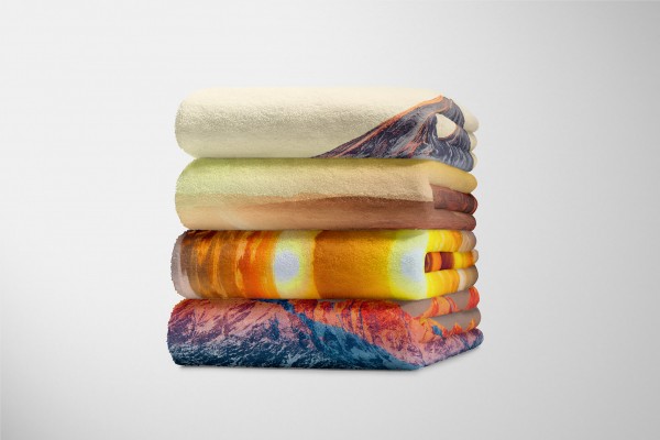 Paul Sinus Art Handtuch Strandhandtuch Saunatuch Kuscheldecke mit Fotomotiv Berge See Sonnenuntergang Heißer Verkauf