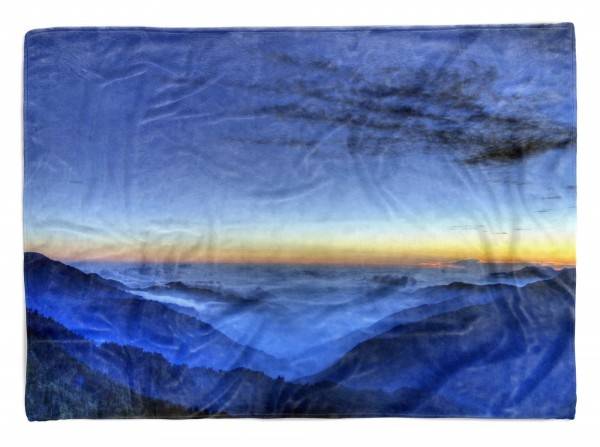 Paul Sinus Art Handtuch Strandhandtuch Saunatuch Kuscheldecke mit Fotomotiv Berge Sonnenuntergang Schön
