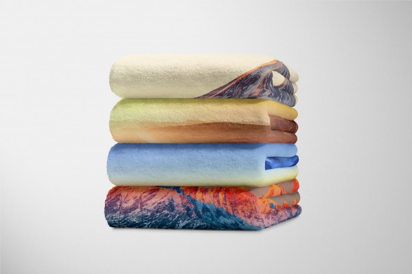 Paul Sinus Art Handtuch Strandhandtuch Saunatuch Kuscheldecke mit Fotomotiv Berge Sonnenuntergang Schön Exklusive Angebote