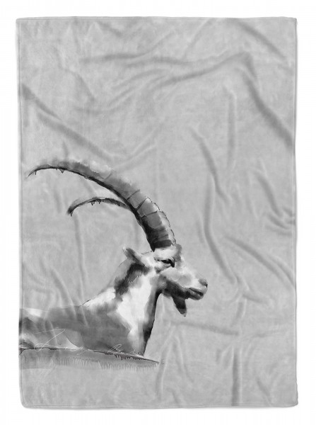 Paul Sinus Art Handtuch Strandhandtuch Saunatuch Kuscheldecke Grau Ziegenbock Motiv
