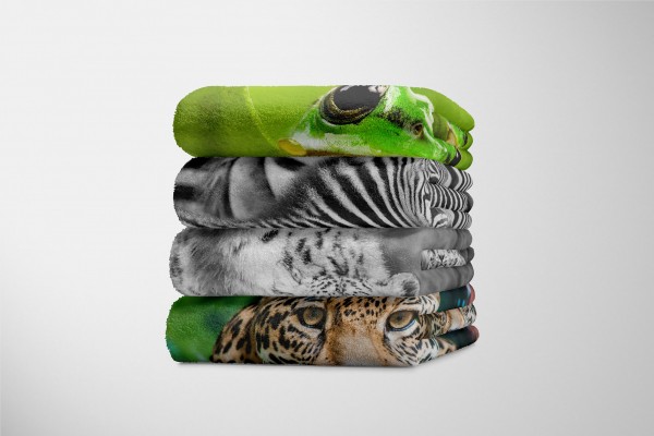 Paul Sinus Art Handtuch Strandhandtuch Saunatuch Kuscheldecke mit Tiermotiv Schneeleoparden Sc Saisonale Angebote