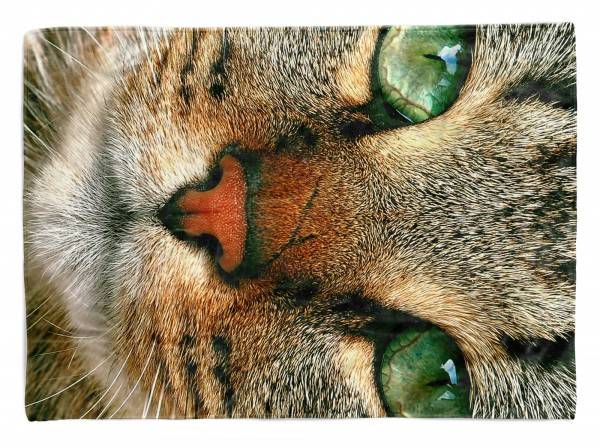 Paul Sinus Art Handtuch Strandhandtuch Saunatuch Kuscheldecke mit Tiermotiv Katze Katzenauge