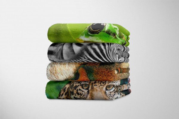 Paul Sinus Art Handtuch Strandhandtuch Saunatuch Kuscheldecke mit Tiermotiv Katze Katzenauge Kauf eins, bekomm eins gratis