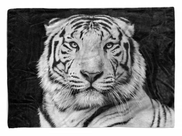 Paul Sinus Art Handtuch Strandhandtuch Saunatuch Kuscheldecke mit Tiermotiv weißer Tiger