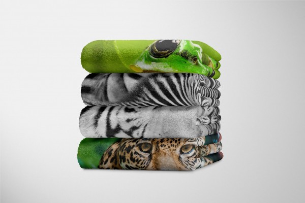 Paul Sinus Art Handtuch Strandhandtuch Saunatuch Kuscheldecke mit Tiermotiv weißer Tiger Riesige Ersparnisse