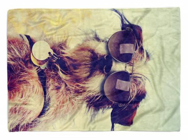 Paul Sinus Art Handtuch Strandhandtuch Saunatuch Kuscheldecke mit Tiermotiv cooler Hund mit So