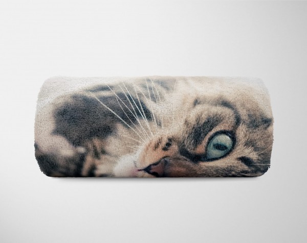Paul Sinus Art Handtuch Strandhandtuch Saunatuch Kuscheldecke mit Tiermotiv Katze Wochenangebot