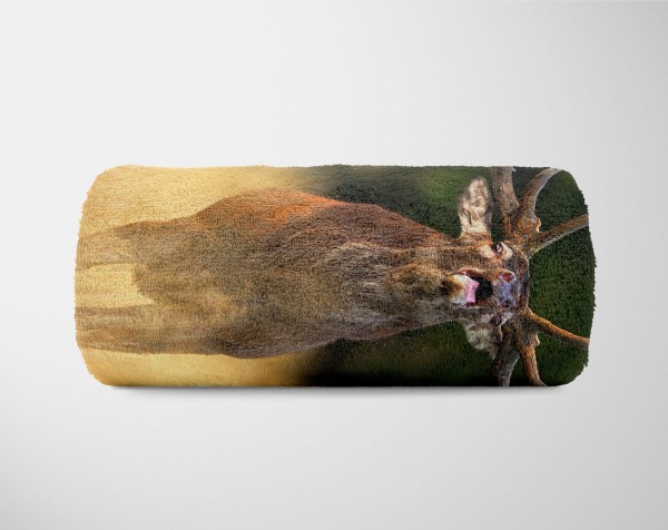 Paul Sinus Art Handtuch Strandhandtuch Saunatuch Kuscheldecke mit Tiermotiv Hirsch Geweih Natu Kostenlose Rückgabe