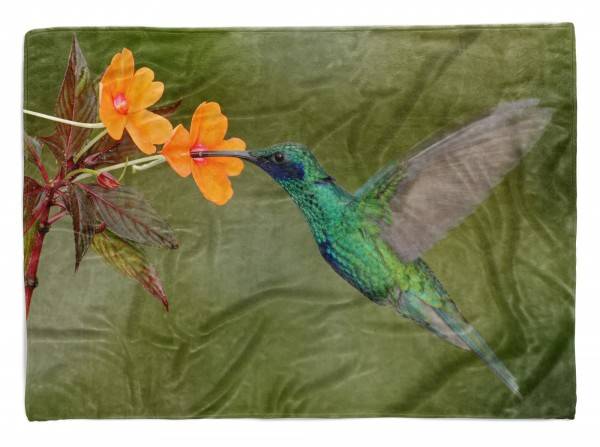 Paul Sinus Art Handtuch Strandhandtuch Saunatuch Kuscheldecke mit Tiermotiv Kolibri Blume Nekt