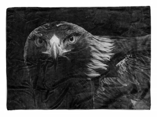 Paul Sinus Art Handtuch Strandhandtuch Saunatuch Kuscheldecke mit Tiermotiv Adler Schwarz Weiß