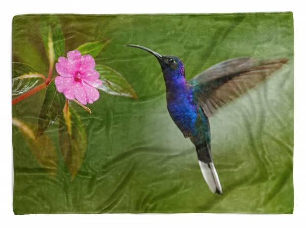 Paul Sinus Art Handtuch Strandhandtuch Saunatuch Kuscheldecke mit Tiermotiv Kolibri Blume