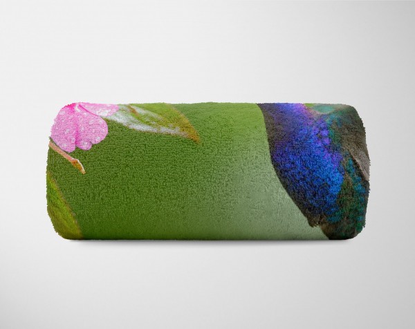 Paul Sinus Art Handtuch Strandhandtuch Saunatuch Kuscheldecke mit Tiermotiv Kolibri Blume Neueste Stile
