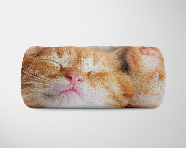 Paul Sinus Art Handtuch Strandhandtuch Saunatuch Kuscheldecke mit Tiermotiv kleine süße Katze Letzte 2 Tage