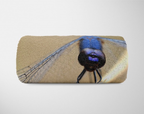 Paul Sinus Art Handtuch Strandhandtuch Saunatuch Kuscheldecke mit Tiermotiv blaue Libelle Naha Letzter Tag