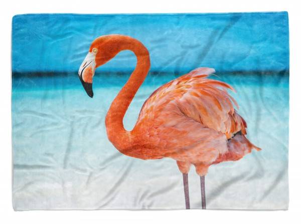 Paul Sinus Art Handtuch Strandhandtuch Saunatuch Kuscheldecke mit Tiermotiv Flamingo Meer Sonn