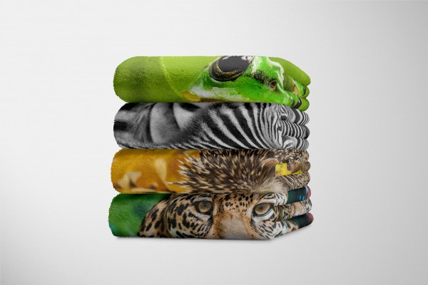 Paul Sinus Art Handtuch Strandhandtuch Saunatuch Kuscheldecke mit Tiermotiv Igel Herbstblätter Nur für heute