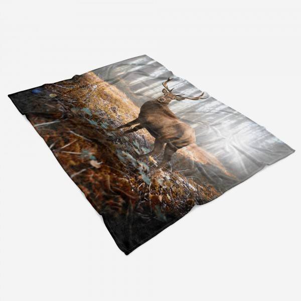 Paul Sinus Art Handtuch Strandhandtuch Saunatuch Kuscheldecke mit Tiermotiv Hirsch Wald Sonnen Nur noch ein Tag übrig