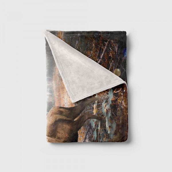 Paul Sinus Art Handtuch Strandhandtuch Saunatuch Kuscheldecke mit Tiermotiv Hirsch Wald Sonnen Nur noch ein Tag übrig