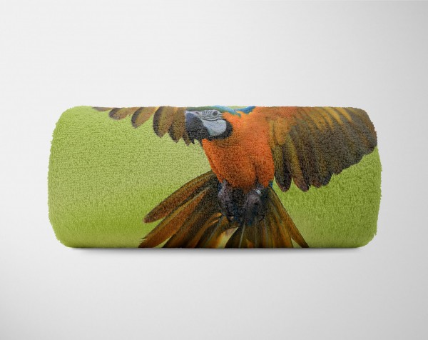 Paul Sinus Art Handtuch Strandhandtuch Saunatuch Kuscheldecke mit Tiermotiv Papagei im Flug Super Rabatt