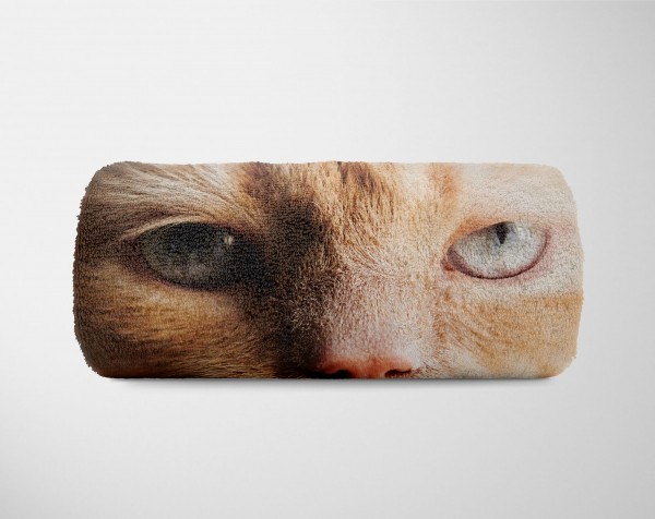 Paul Sinus Art Handtuch Strandhandtuch Saunatuch Kuscheldecke mit Tiermotiv Katze schaut Böse Riesige Rabatte