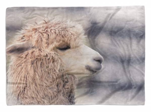 Paul Sinus Art Handtuch Strandhandtuch Saunatuch Kuscheldecke mit Tiermotiv Lama flauschig