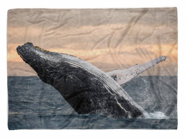 Paul Sinus Art Handtuch Strandhandtuch Saunatuch Kuscheldecke mit Tiermotiv Buckelwal springt