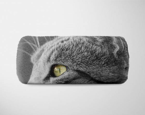 Paul Sinus Art Handtuch Strandhandtuch Saunatuch Kuscheldecke mit Tiermotiv Katze Katzenaugen Begrenzt auf 3 Tage