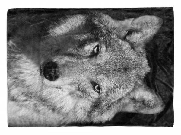 Paul Sinus Art Handtuch Strandhandtuch Saunatuch Kuscheldecke mit Tiermotiv grauer Wolf
