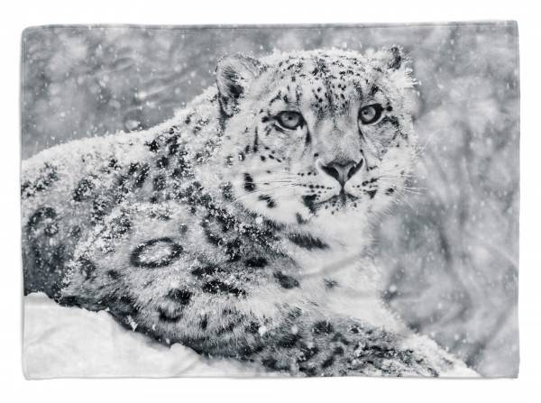 Paul Sinus Art Handtuch Strandhandtuch Saunatuch Kuscheldecke mit Tiermotiv Schneeleopard Schn