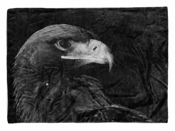 Paul Sinus Art Handtuch Strandhandtuch Saunatuch Kuscheldecke mit Tiermotiv Adler Schwarz Weiß