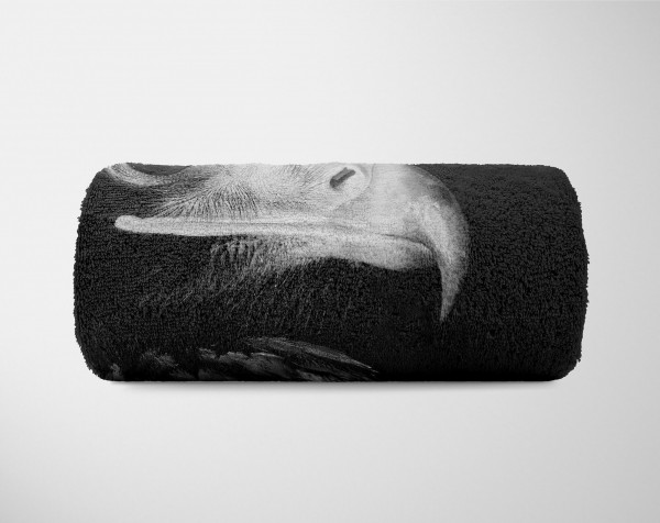 Paul Sinus Art Handtuch Strandhandtuch Saunatuch Kuscheldecke mit Tiermotiv Adler Schwarz Weiß Fabrikverkauf