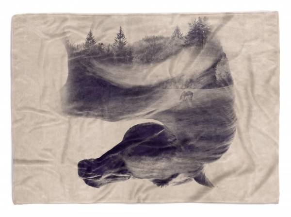 Paul Sinus Art Handtuch Strandhandtuch Saunatuch Kuscheldecke mit Tiermotiv Pferd Kunstvoll