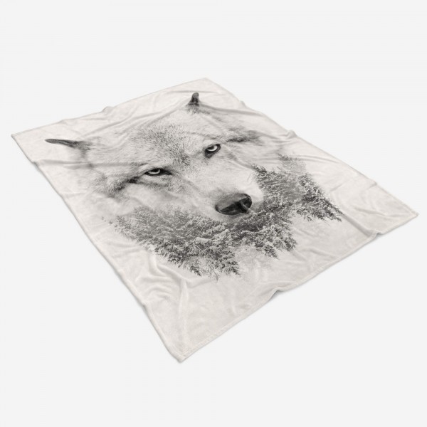 Paul Sinus Art Handtuch Strandhandtuch Saunatuch Kuscheldecke mit Tiermotiv weißer Wolf Blitzverkäufe