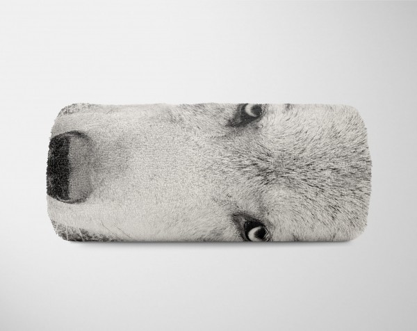 Paul Sinus Art Handtuch Strandhandtuch Saunatuch Kuscheldecke mit Tiermotiv weißer Wolf Blitzverkäufe