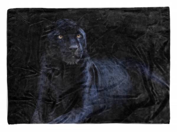 Paul Sinus Art Handtuch Strandhandtuch Saunatuch Kuscheldecke mit Tiermotiv Schwarzer Panther