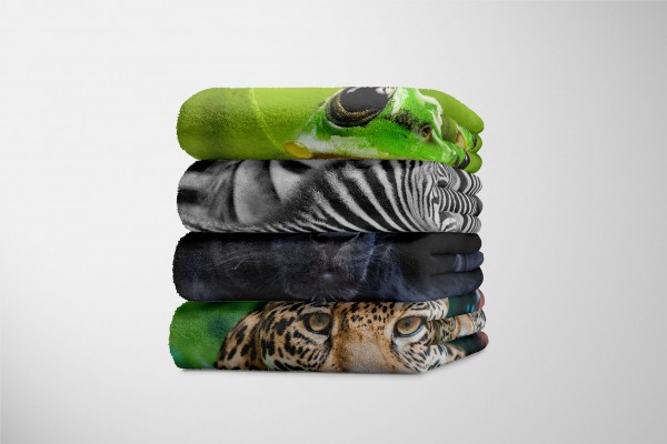 Paul Sinus Art Handtuch Strandhandtuch Saunatuch Kuscheldecke mit Tiermotiv Schwarzer Panther Kostenloser Versand