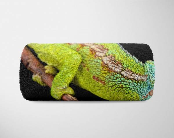 Paul Sinus Art Handtuch Strandhandtuch Saunatuch Kuscheldecke mit Tiermotiv Chamäleon Fabrikpreis