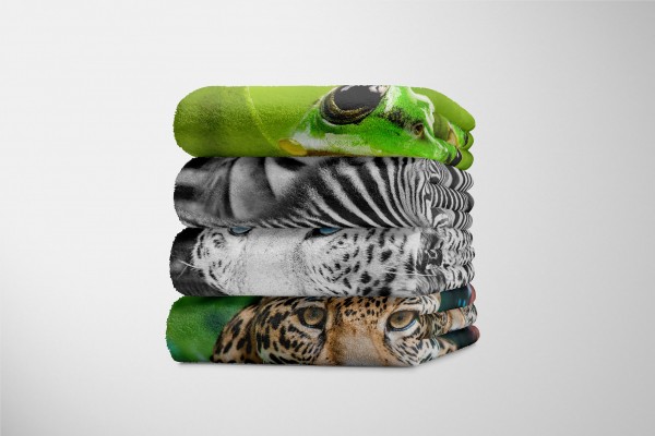 Paul Sinus Art Handtuch Strandhandtuch Saunatuch Kuscheldecke mit Tiermotiv Jaguar Schwarz Wei Sonderangebot