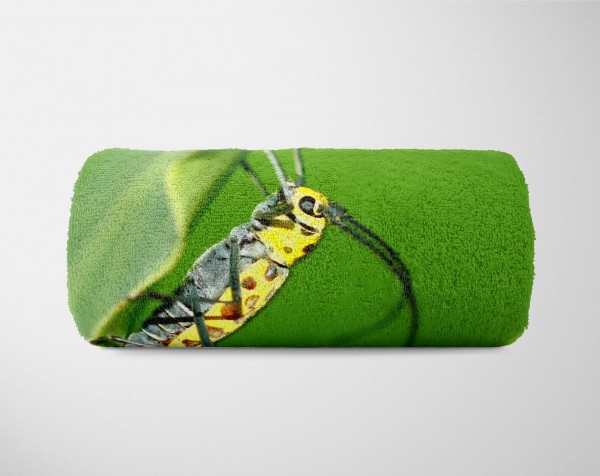 Paul Sinus Art Handtuch Strandhandtuch Saunatuch Kuscheldecke mit Tiermotiv Grashüpfer Grün Na Rabatt