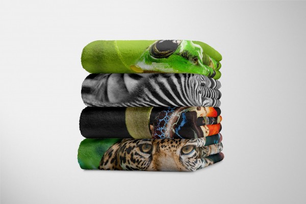 Paul Sinus Art Handtuch Strandhandtuch Saunatuch Kuscheldecke mit Tiermotiv bunter Frosch Trop Günstig kaufen