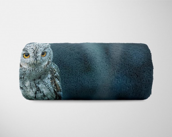 Paul Sinus Art Handtuch Strandhandtuch Saunatuch Kuscheldecke mit Tiermotiv Eule im Wald Großer Ausverkauf