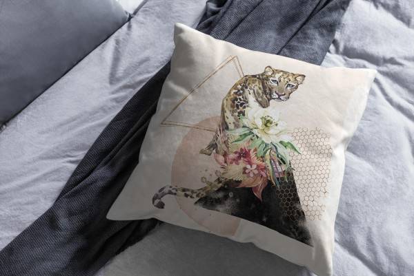 Paul Sinus Art Kissen Dekokissen Kuschelig Eauzone Aquarell Jaguar Blumen Pastelltöne Dekorativ Schön Weich Preisnachlass
