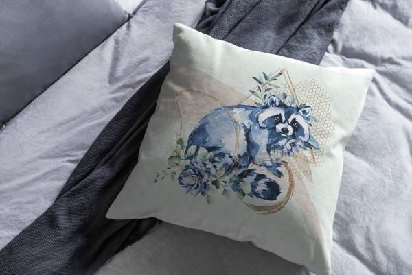 Paul Sinus Art Kissen Dekokissen Kuschelig Eauzone Aquarell Waschbär Blumen Pastelltöne Dekorativ Schön Weich Black Friday