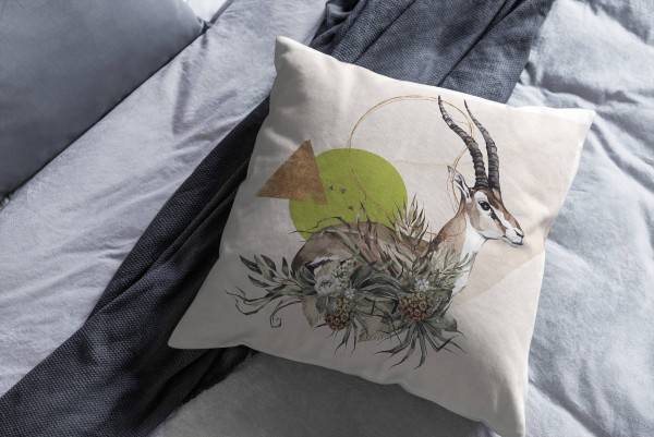 Paul Sinus Art Kissen Dekokissen Kuschelig Eauzone Aquarell Antilope Blumen Savanne Pastelltöne Dekorativ Schön Wei Weihnachtsangebot