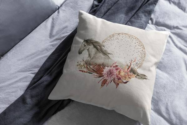 Paul Sinus Art Kissen Dekokissen Kuschelig Eauzone Aquarell Pferd Blumen Pastelltöne Dekorativ Schön Weich Osterangebot