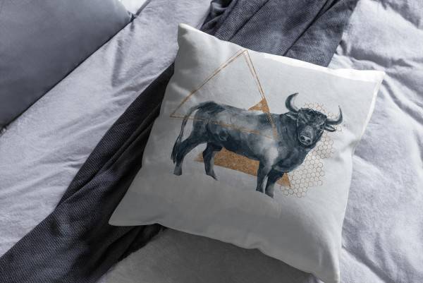 Paul Sinus Art Kissen Dekokissen Kuschelig Eauzone Aquarell Stier Bulle Pastelltöne Dekorativ Schön Weich Vatertagsangebot