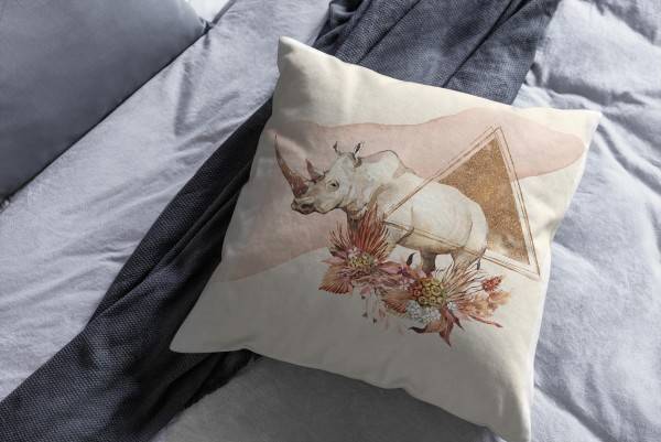 Paul Sinus Art Kissen Dekokissen Kuschelig Eauzone Aquarell Nashorn Blumen Pastelltöne Dekorativ Schön Weich Lagerräumung