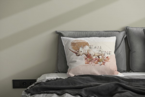Paul Sinus Art Kissen Dekokissen Kuschelig Eauzone Aquarell Nashorn Blumen Pastelltöne Dekorativ Schön Weich Lagerräumung
